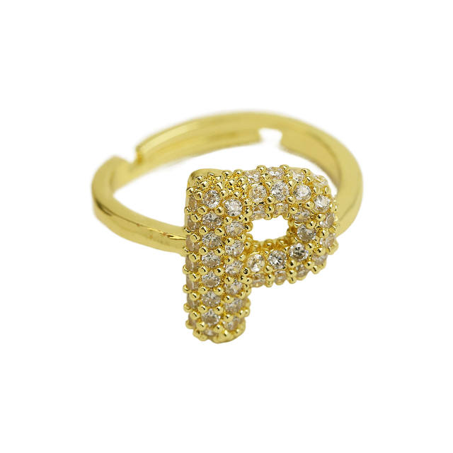 Full diamond bubble letter initial letter copper rings