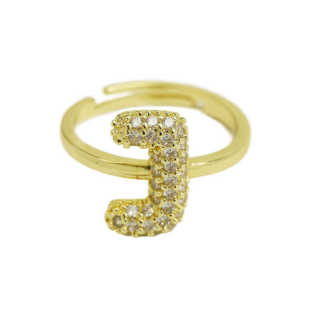 Full diamond bubble letter initial letter copper rings