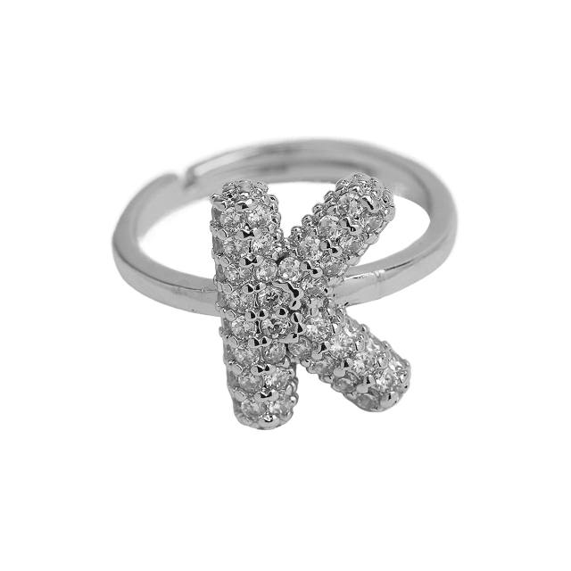 Full diamond bubble letter initial letter copper rings
