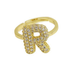 Full diamond bubble letter initial letter copper rings