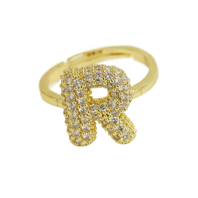 Full diamond bubble letter initial letter copper rings