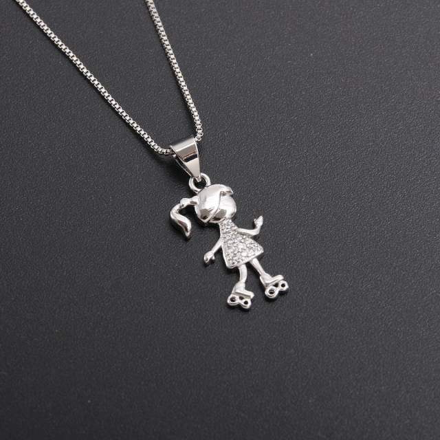 Gold plated copper cute boy girl pendant necklace mother's day gift