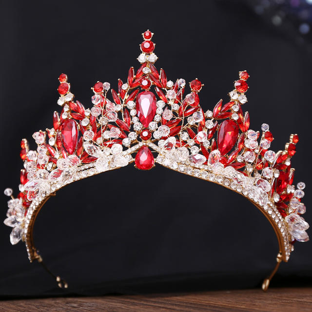 Handmade colorful rhinestone setting alloy hair crown for wedding