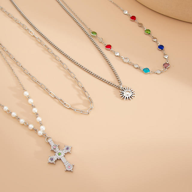 4pcs cross pendant alloy material beach holiday necklace
