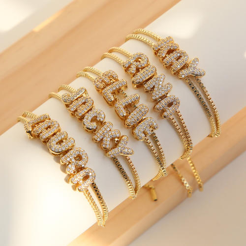 Hot sale diamond bubble letter initial letter DIY copper bracelet