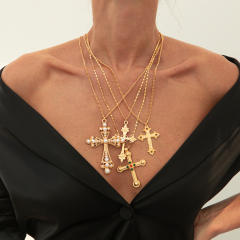2pcs baroque pearl bead cross pendant necklace suit