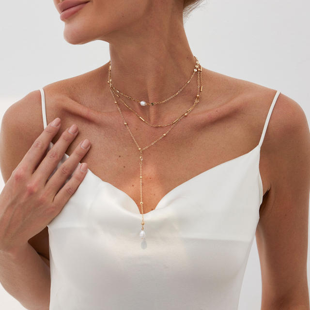 Fashion thin chain Y shape alloy necklace layer necklace