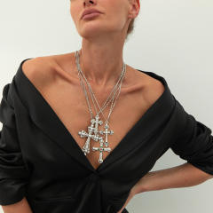 2pcs baroque pearl bead cross pendant necklace suit
