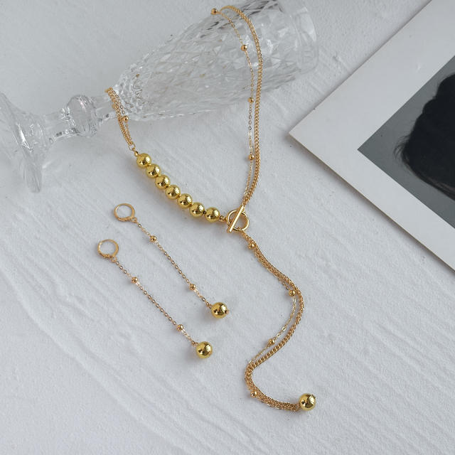 Concise CCB bead toggle chain necklace earrings set
