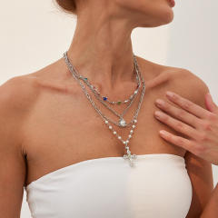 4pcs cross pendant alloy material beach holiday necklace