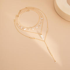 Boho irregular imiation crystal 4 layer long necklace