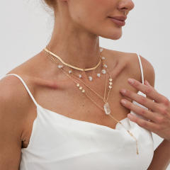Boho irregular imiation crystal 4 layer long necklace