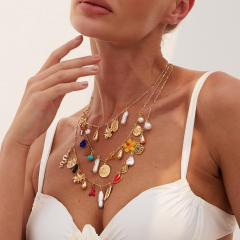 Boho multi element charm three layer necklace set