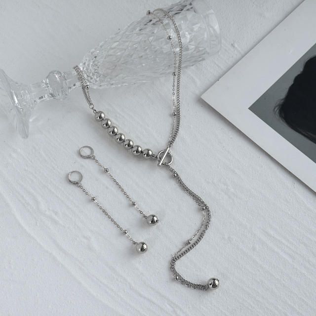 Concise CCB bead toggle chain necklace earrings set