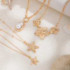 Holiday ocean series starfish flower pendant layer necklace
