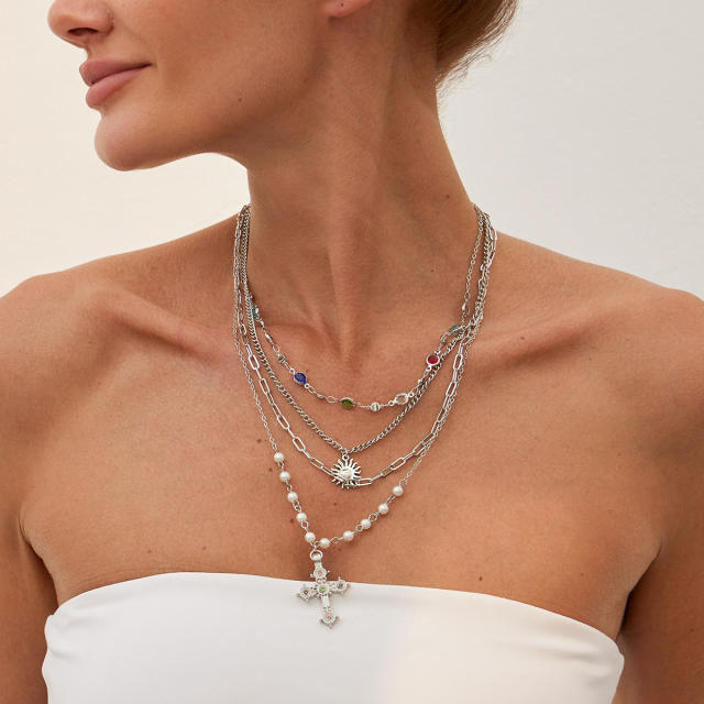 4pcs cross pendant alloy material beach holiday necklace