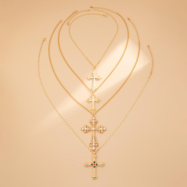 2pcs baroque pearl bead cross pendant necklace suit