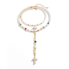 2pcs baroque pearl bead cross pendant necklace suit