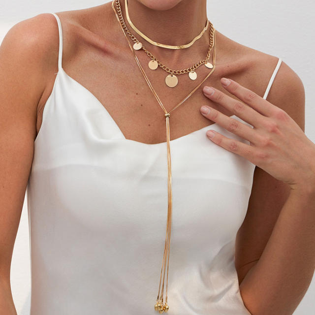 Personality long tassel three piece layer nekclace set