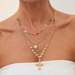 4pcs cross pendant alloy material beach holiday necklace