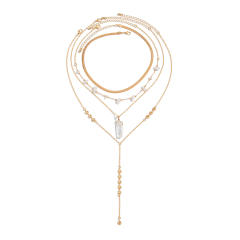 Boho irregular imiation crystal 4 layer long necklace