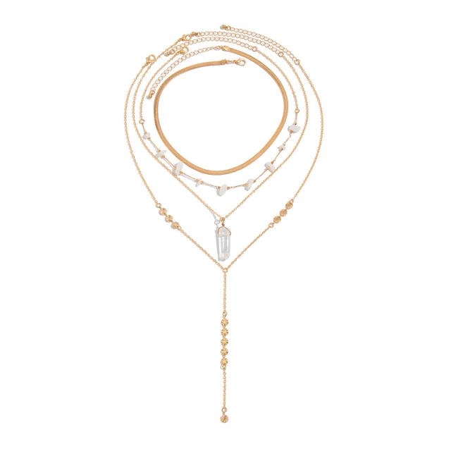 Boho irregular imiation crystal 4 layer long necklace