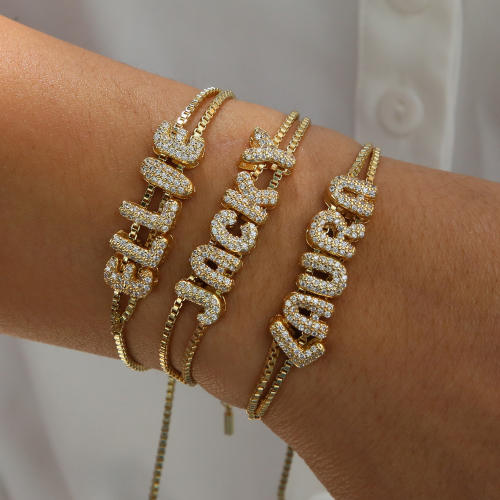 Hot sale diamond bubble letter initial letter DIY copper bracelet