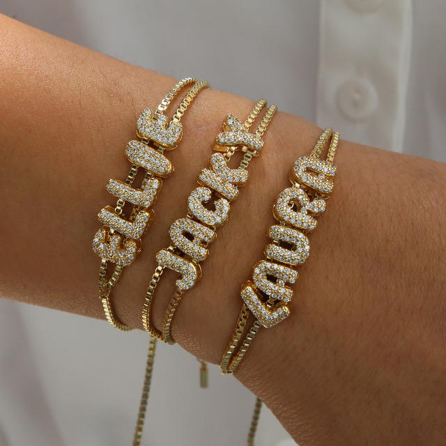 Hot sale diamond bubble letter initial letter DIY copper bracelet