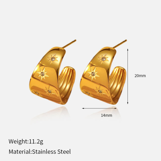 Chunky 925 needle gold color stainless steel earrings huggie earrings