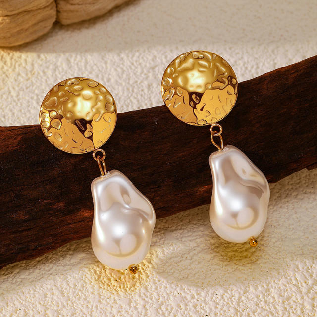 18KG imitation pearl drop earrings stainless steel earrings