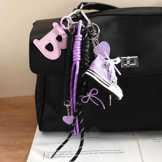 Purple color mini Canvas Shoes Hanging Letter B Love Lollipop Bag Pendant Keychain