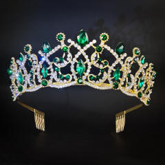 Luxury colorful crystal alloy wedding hair crown