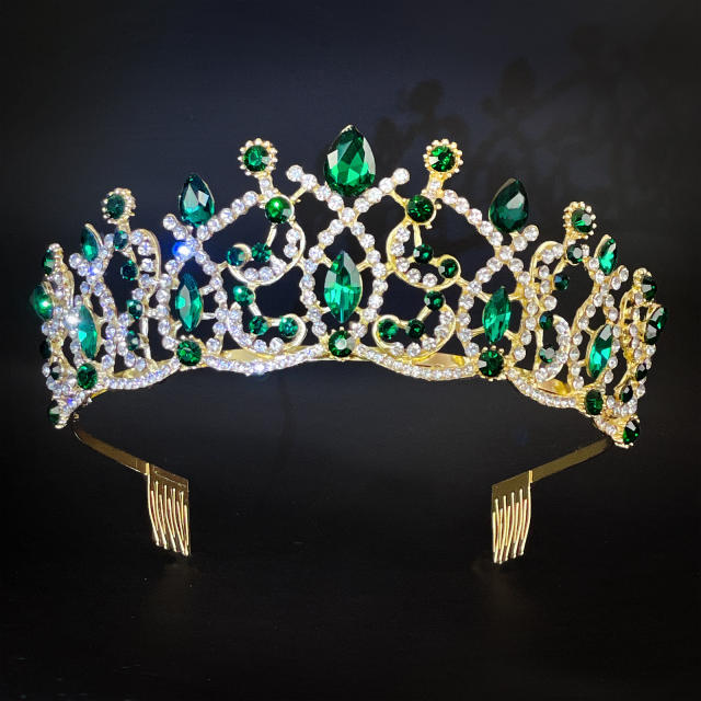 Luxury colorful crystal alloy wedding hair crown