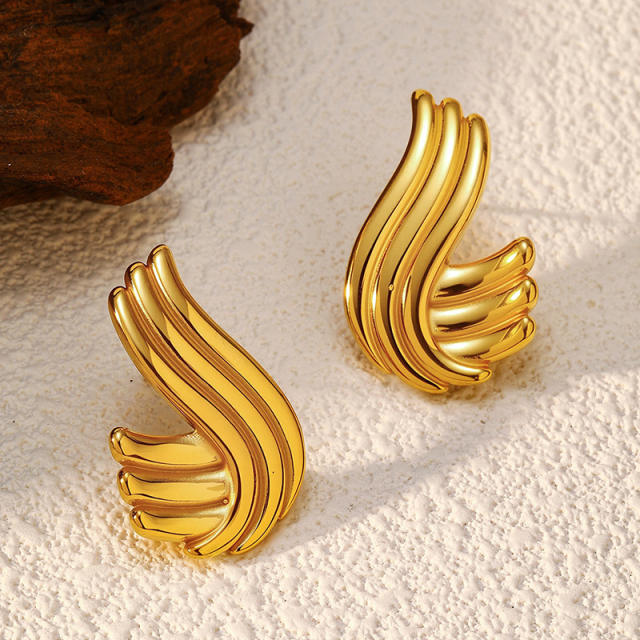 Vintage elegant pearl fan shape round shape stainless steel earrings