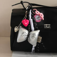 New Ins Style Bow Love Leather Braided Rope Chip Hanging Ornament keychain