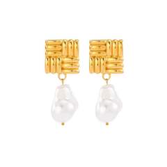 18KG imitation pearl drop earrings stainless steel earrings