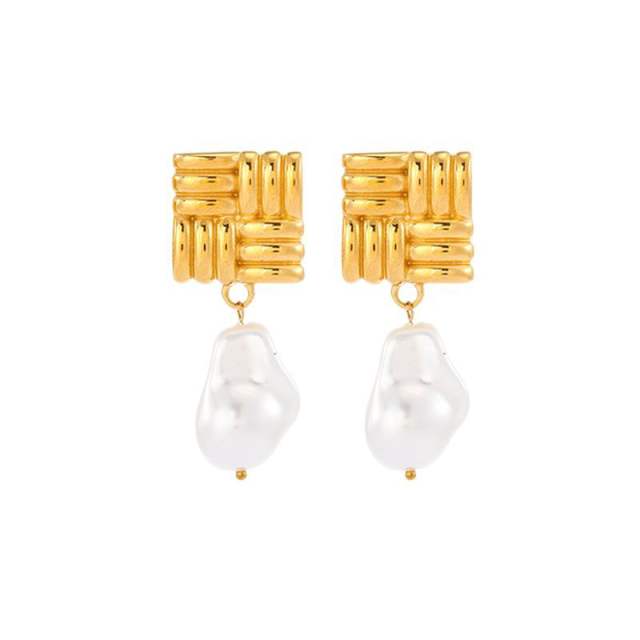 18KG imitation pearl drop earrings stainless steel earrings