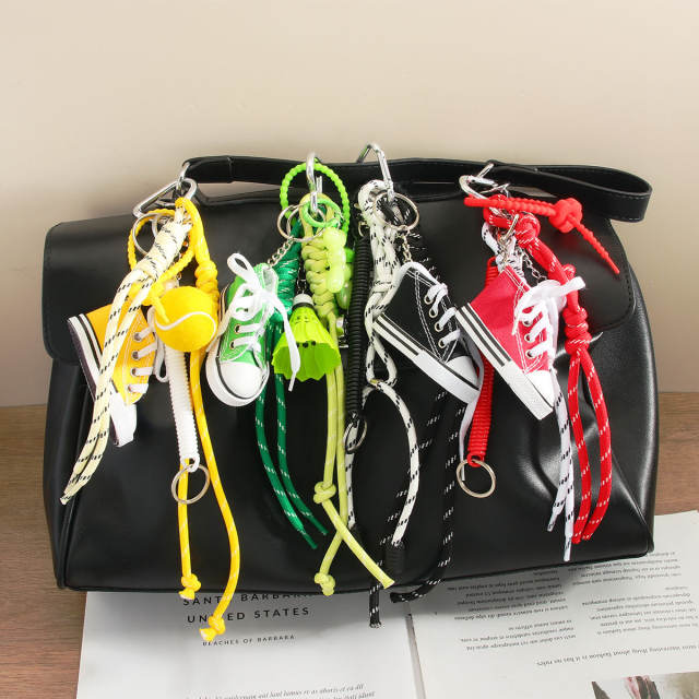 Mini Multicolor Canvas Shoes Golf Sports Wind Braided Rope Bag Pendant Keychain