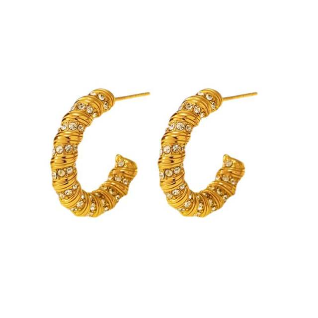 Easy match pearl bead spiral hoop earrings stainless steel earrings