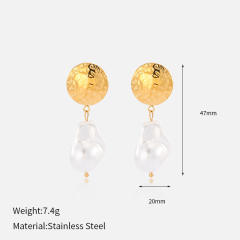 18KG imitation pearl drop earrings stainless steel earrings