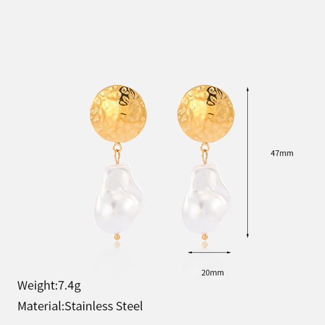 18KG imitation pearl drop earrings stainless steel earrings