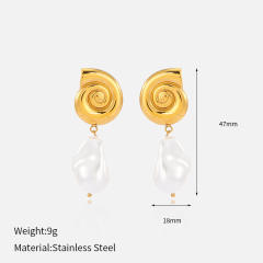 18KG imitation pearl drop earrings stainless steel earrings