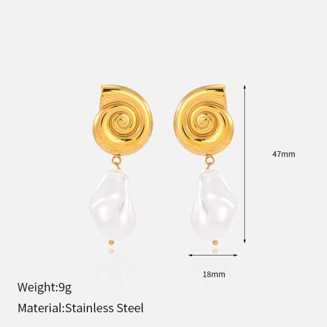 18KG imitation pearl drop earrings stainless steel earrings