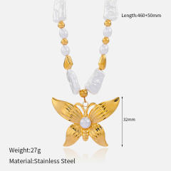 Summer beach trend pearl bead chain enamel starfish pendant necklace stainless steel necklace