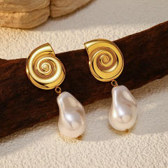 18KG imitation pearl drop earrings stainless steel earrings