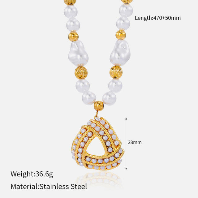 Summer beach trend pearl bead chain enamel starfish pendant necklace stainless steel necklace