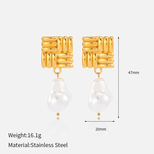 18KG imitation pearl drop earrings stainless steel earrings
