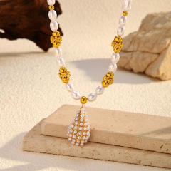 Summer beach trend pearl bead chain enamel starfish pendant necklace stainless steel necklace