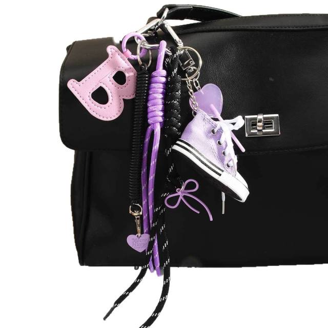 Purple color mini Canvas Shoes Hanging Letter B Love Lollipop Bag Pendant Keychain