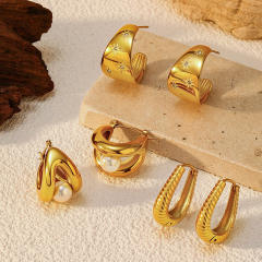 Chunky 925 needle gold color stainless steel earrings huggie earrings